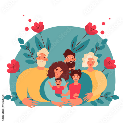 Happy family with kids -family health and wellness -modern flat vector concept digital illustration of a happy family of parents and children. Happy family day


