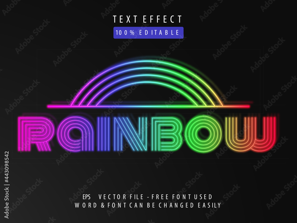 Editable text effect. Rainbow text effect style, colorful light neon