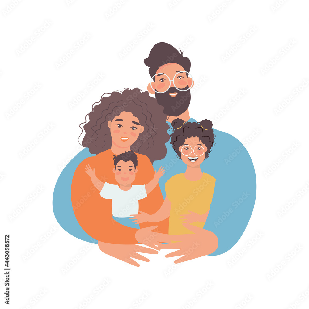 Happy family with kids -family health and wellness -modern flat vector concept digital illustration of a happy family of parents and children. Happy family day
Happy family with kids -family health and wellness -modern flat vector concept digital illustration of a happy family of parents and children. Happy family day