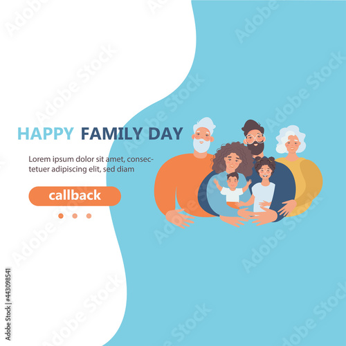Happy family with kids -family health and wellness -modern flat vector concept digital illustration of a happy family of parents and children. Happy family day

