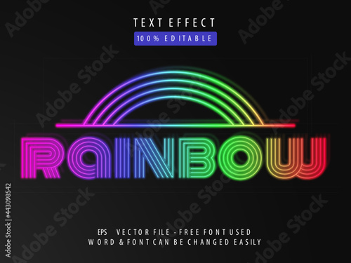 Editable text effect. Rainbow text effect style, colorful light neon