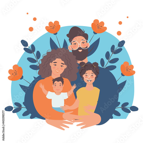 Happy family with kids -family health and wellness -modern flat vector concept digital illustration of a happy family of parents and children. Happy family day

