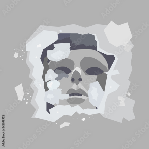 Mask under the ice on a winter day.