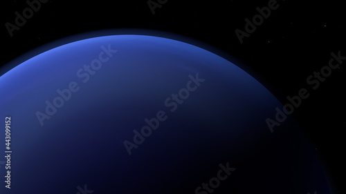 Vista desde el espacio de Neptuno con estrellas de fondo. 