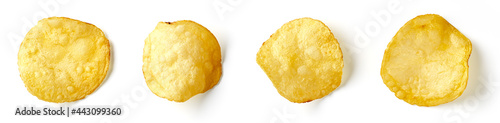 Potato chips isolated on white background, from above