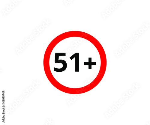 51+ restriction flat sign isolated on white background. 51 plus Age limit symbols