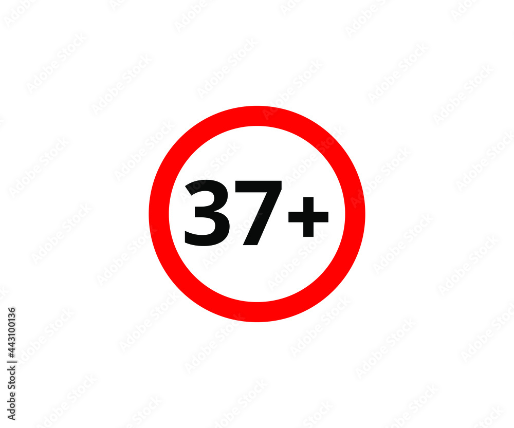 37+ restriction flat sign isolated on white background. 37 plus Age limit symbols 37+ restriction flat sign isolated on white background. 37 plus Age limit symbols