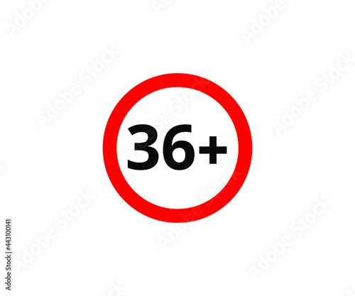 Wallpaper Mural 36+ restriction flat sign isolated on white background. 36 plus Age limit symbols Torontodigital.ca