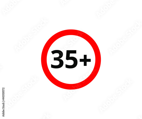 35+ restriction flat sign isolated on white background. 35 plus Age limit symbols
