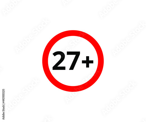 27+ restriction flat sign isolated on white background. 27 plus Age limit symbols