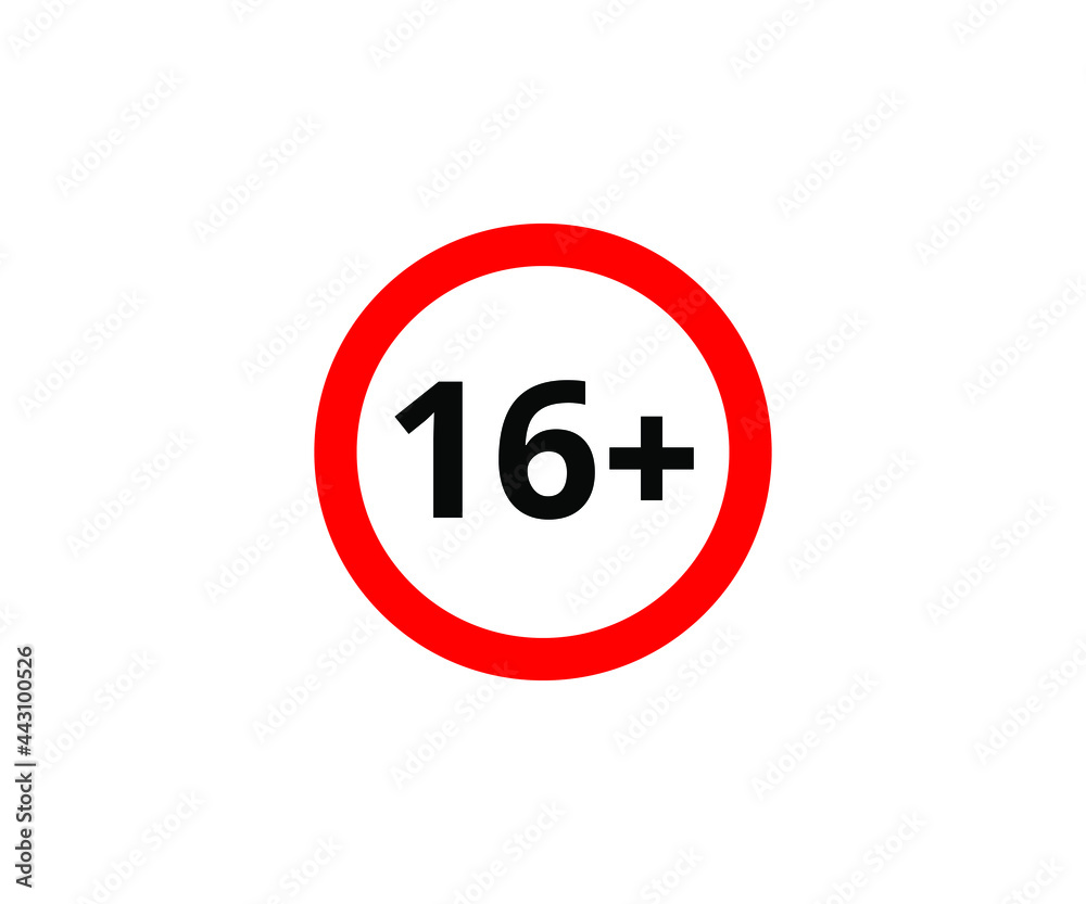 16+ restriction flat sign isolated on white background. 16 plus Age limit symbols 16+ restriction flat sign isolated on white background. 16 plus Age limit symbols