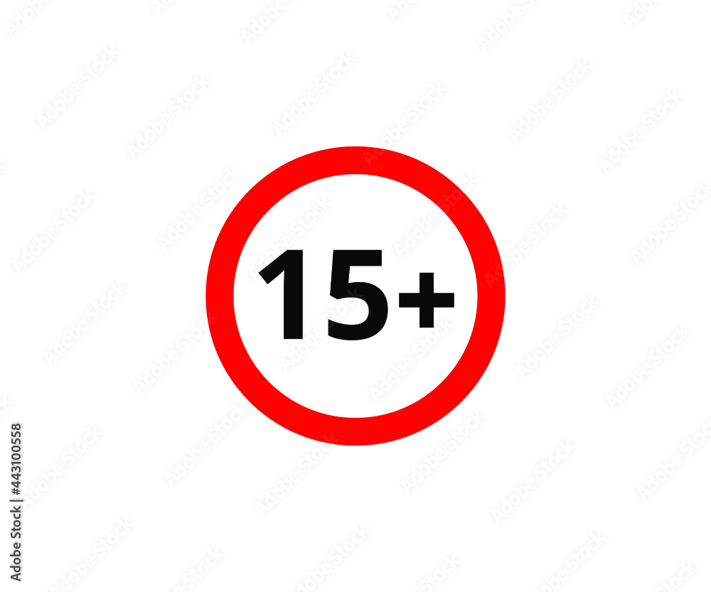 15+ restriction flat sign isolated on white background. 15 plus Age limit symbols 15+ restriction flat sign isolated on white background. 15 plus Age limit symbols