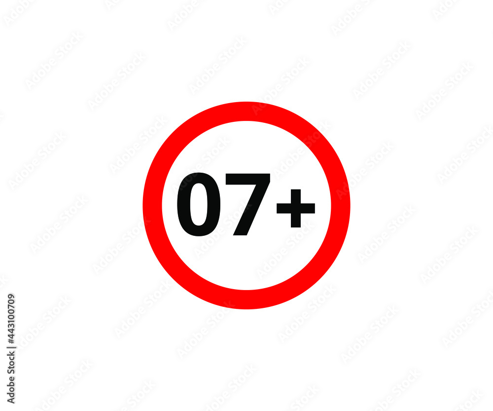 7+ restriction flat sign isolated on white background. 7 plus Age limit symbols 7+ restriction flat sign isolated on white background. 7 plus Age limit symbols