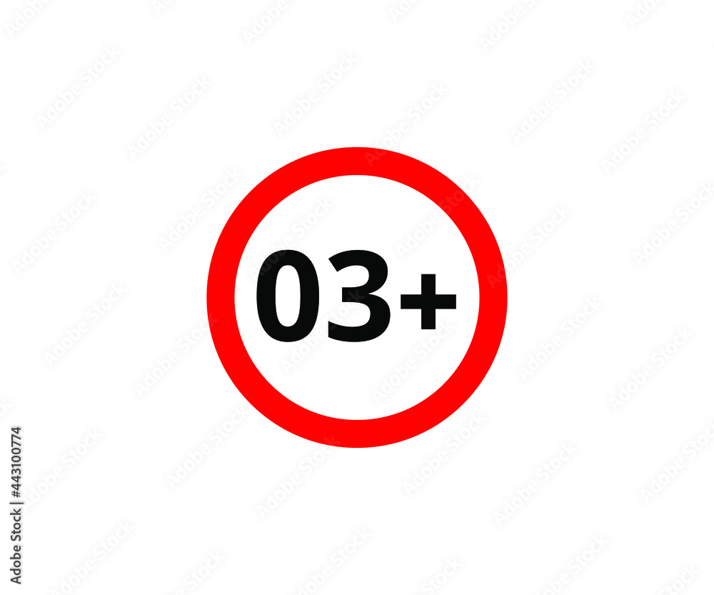 3+ restriction flat sign isolated on white background. 3 plus Age limit symbols 3+ restriction flat sign isolated on white background. 3 plus Age limit symbols