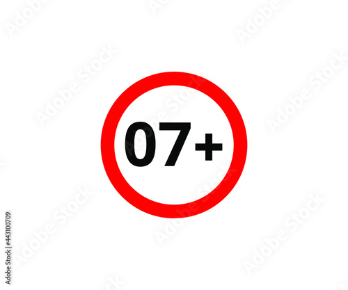 7+ restriction flat sign isolated on white background. 7 plus Age limit symbols