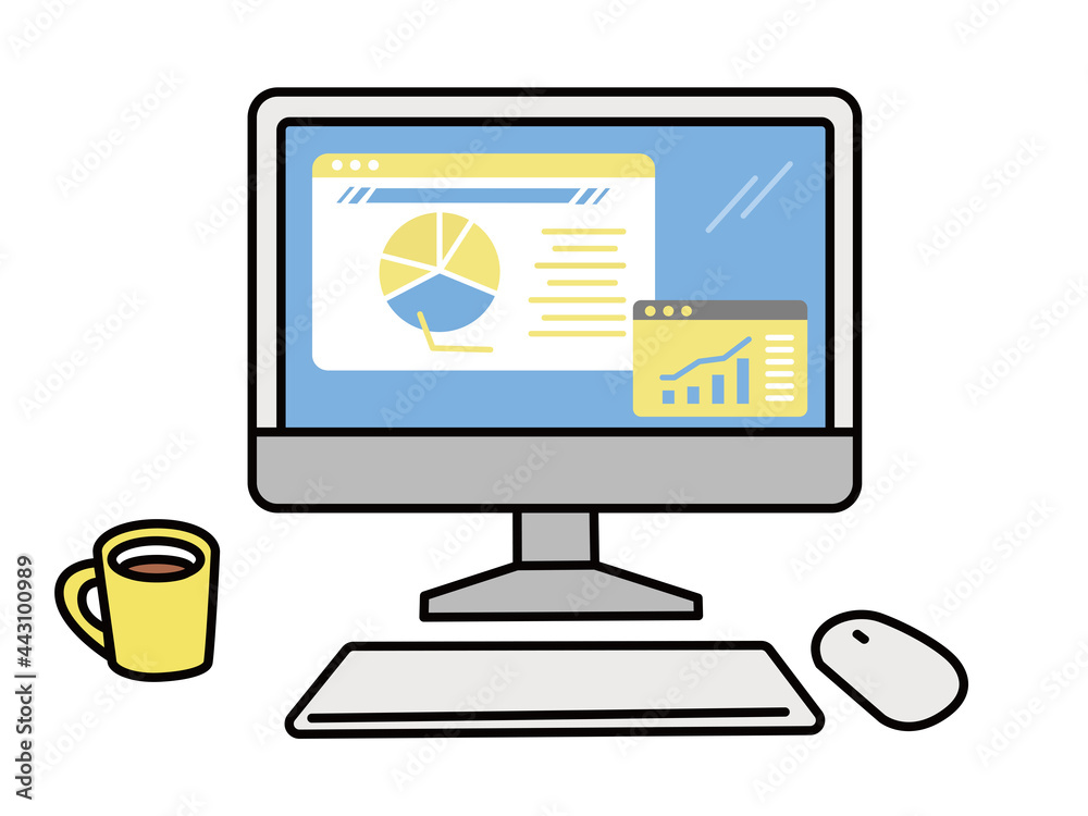 Vettoriale Stock 在宅ワーク 作業中のイラスト パソコン 検索 資料作成 テレワーク 勉強 調べる Work From Home Illustrations In Progress Computer Search Data Creation Telework Study Research Adobe Stock
