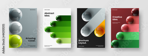 Abstract leaflet A4 vector design illustration set. Amazing realistic balls corporate identity concept collection.
