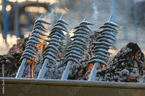 Espetos, dish from Malaga Andalusia Spain. Fish, sardine