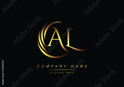 alphabet letters AL monogram logo, gold color elegant classical