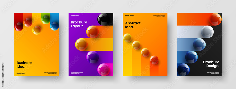 Clean 3D orbs presentation layout collection. Creative poster design vector concept composition.