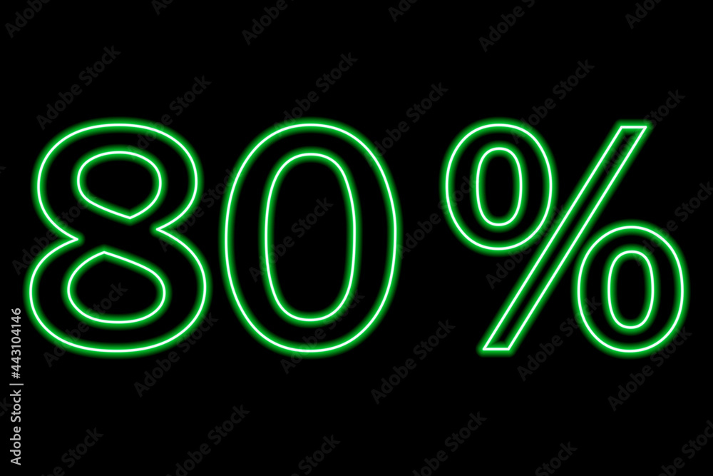 80 percent inscription on a black background. Green line in neon style.