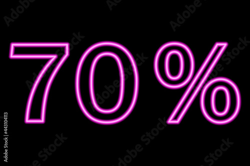 70 percent inscription on a black background. Pink line in neon style.