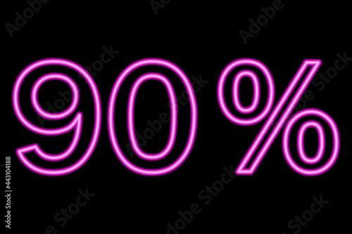 90 percent inscription on a black background. Pink line in neon style.