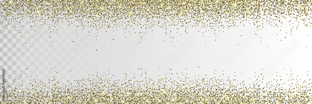Golden shimmering glitter isolated on transparent background. Sparkling vector frame. Shining design elements for cards, invitations, posters and banners.