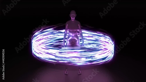 3d render of a woman surrounded by energy. Animation of female power and magic in seamless loop