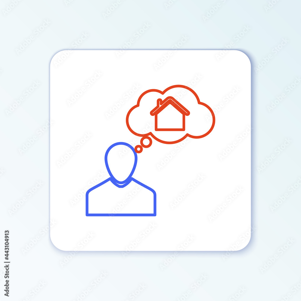 Line Man dreaming about buying a new house icon isolated on white background. Colorful outline concept. Vector Line Man dreaming about buying a new house icon isolated on white background. Colorful outline concept. Vector