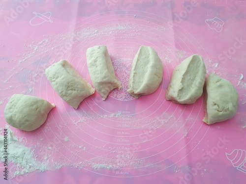 Process Cooking Adjarian Georgian khachapuri with cheese and egg. photo
