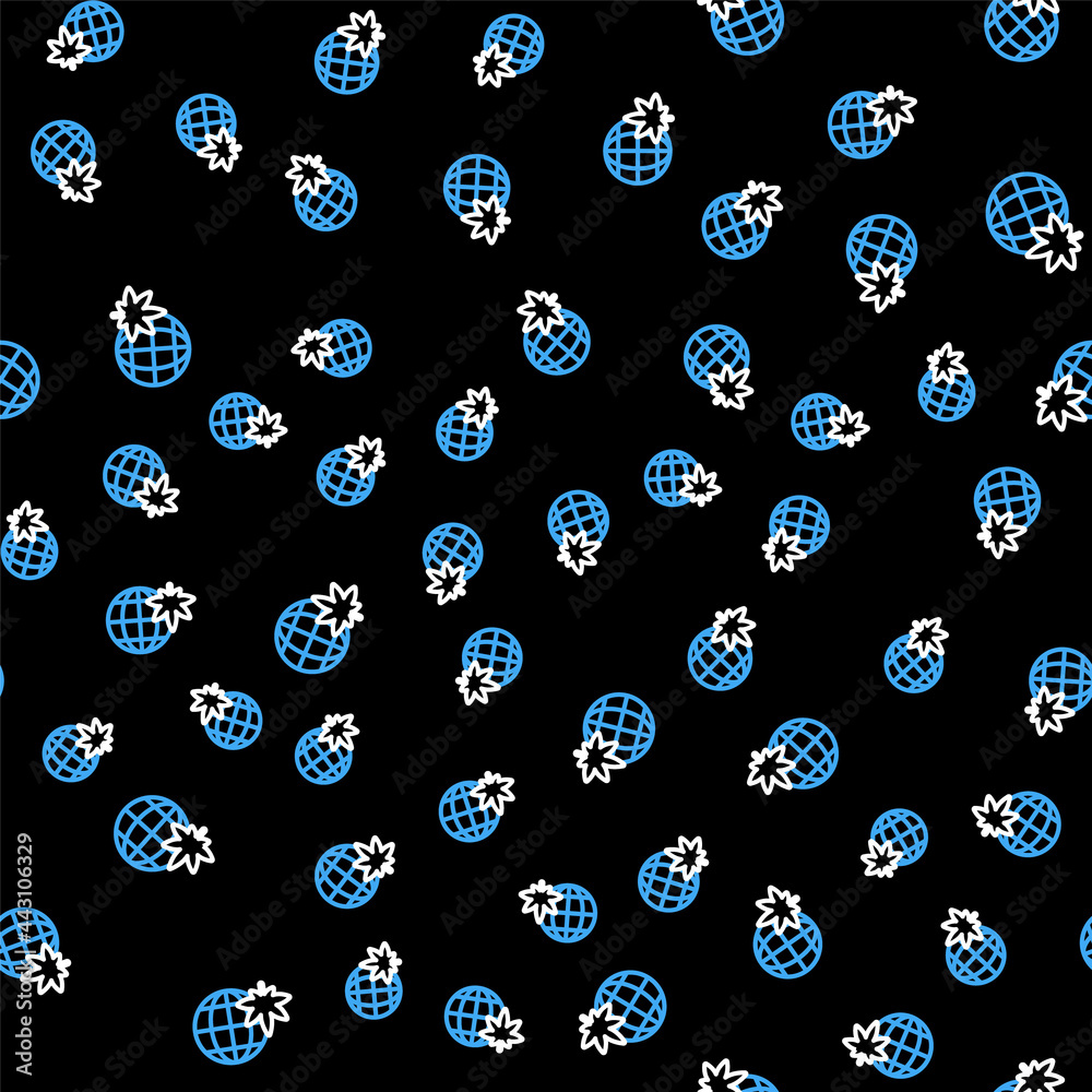 Line Legalize marijuana or cannabis globe symbol icon isolated seamless pattern on black background. Hemp symbol. Vector Line Legalize marijuana or cannabis globe symbol icon isolated seamless pattern on black background. Hemp symbol. Vector