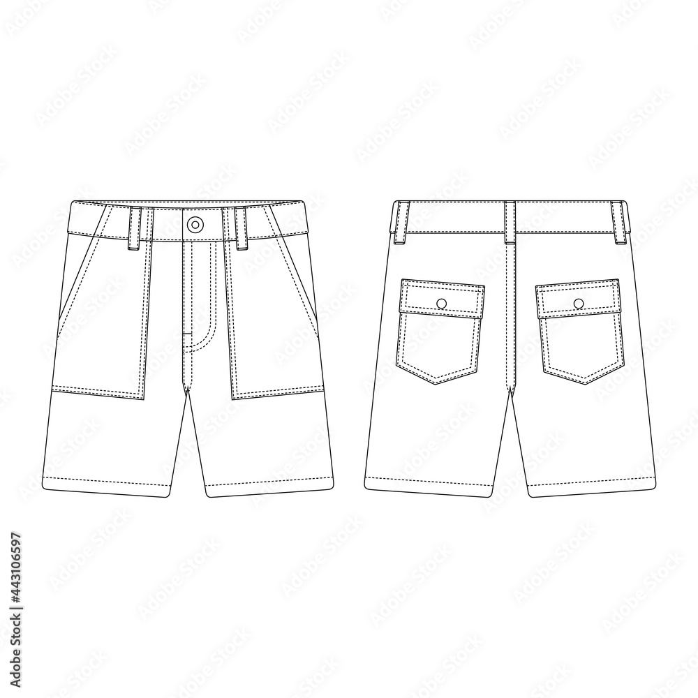 Template fatigue shorts vector illustration flat design outline clothing Template fatigue shorts vector illustration flat design outline clothing