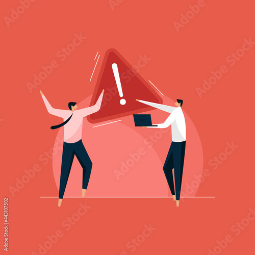 warning error concept, businessman looking at an internet failure screen on a computer