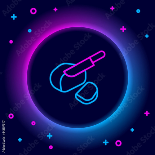 Glowing neon line Canadian peameal bacon icon isolated on black background. Colorful outline concept. Vector