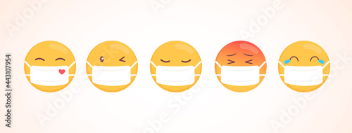 Vector emoji collection with different reactions for social media. Cute flat face isolated on white background. Modern emoticons face mask