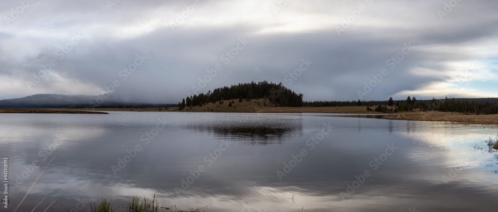 Panoramic View of Beautiful Canadian Nature Scene. Dramatic Stormy Weather Evening. Tunkwa Lake, Thompson-Nicola, British Columbia, Canada. Nature Background Panorama Panoramic View of Beautiful Canadian Nature Scene. Dramatic Stormy Weather Evening. Tunkwa Lake, Thompson-Nicola, British Columbia, Canada. Nature Background Panorama