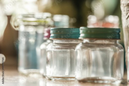 Close-up of empty preserving jars