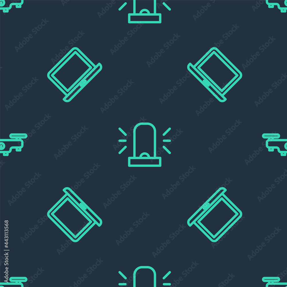 Set line Flasher siren, Laptop and Drone flying on seamless pattern. Vector Set line Flasher siren, Laptop and Drone flying on seamless pattern. Vector