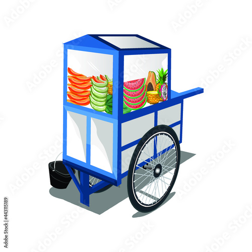Vector illustration of traditional Indonesian snack fruit salad cart