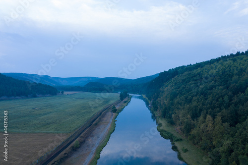Aerial view of river Agidel in the morning