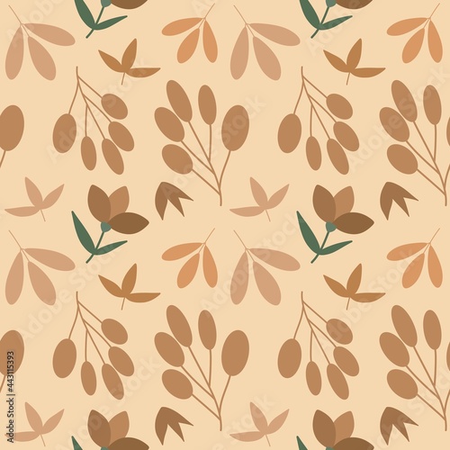 Seamless pattern of flowers on an light brown background
