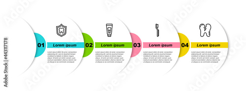 Set line Dental protection, Tube of toothpaste, Toothbrush and Broken. Business infographic template. Vector