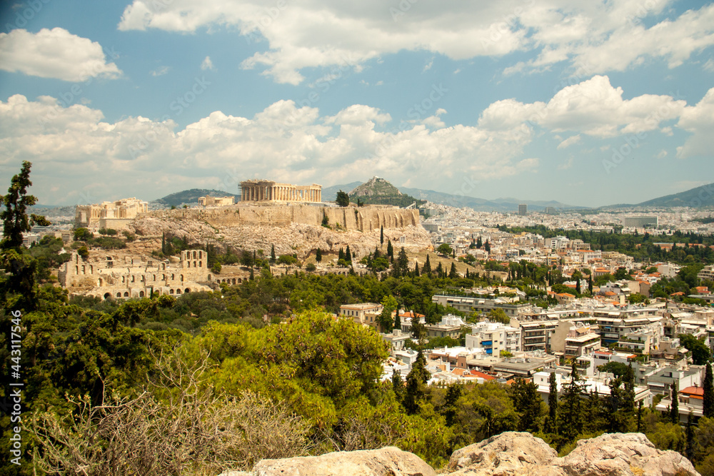 Panorama of Athens with Acropolis hill, Greece. Photo from Philopappos Hill