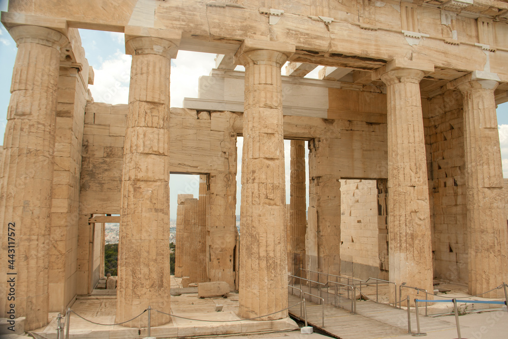 Columns of the Propylaea - the main entrance to the Acropolis, Greece, without people Columns of the Propylaea - the main entrance to the Acropolis, Greece, without people