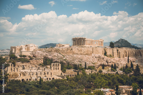 Panorama of Athens with Acropolis hill, Greece. Photo from Philopappos Hill