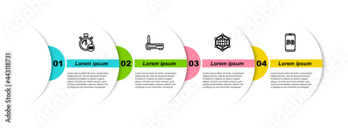 Set line Digital speed meter 5G, Router and wi-fi signal, Social network and Mobile with. Business infographic template. Vector
