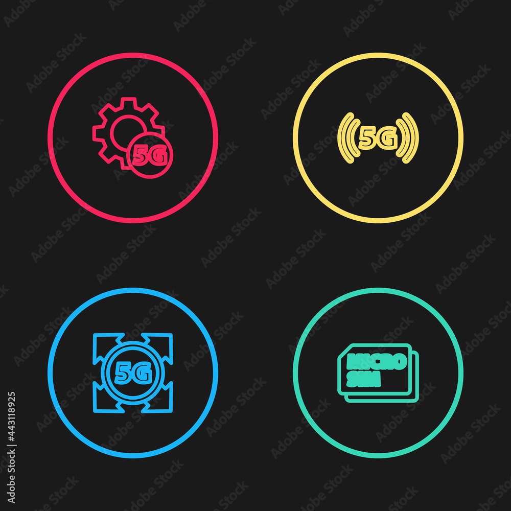 Set line 5G network, Micro Sim Card, and Setting icon. Vector Set line 5G network, Micro Sim Card, and Setting icon. Vector