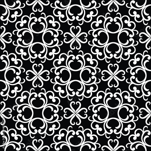 Wallpaper in Baroque style, damask. Seamless vector background White and black Floral ornament Graphic pattern for packaging, fabric, wallpaper. Ornate ornament.