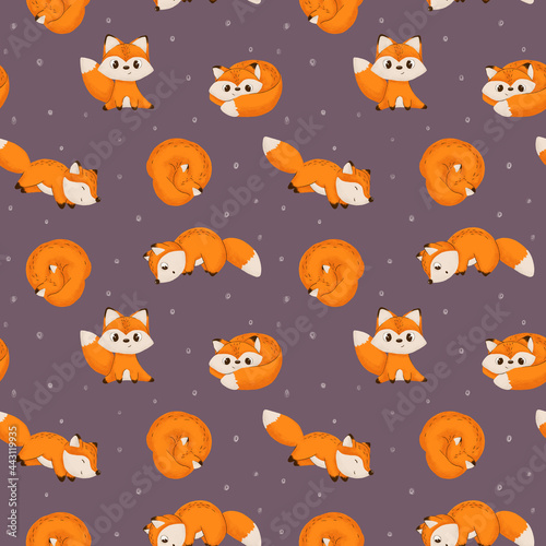 Seamless pattern of cute fox illustration. Cartoon fox perfect for your own design. Can use in textile, wrapping paper, fabric, party, print and etc.